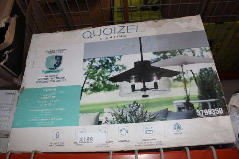 Quoizel Yasmin 3-Light Black Transitional Clear Glass Dome Medium Outdoor Hanging Pendant Light Retail:$170