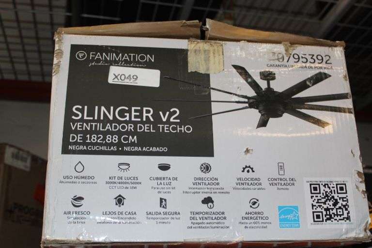 Fanimation Studio Collection Slinger v2 72-in Color-Changing Integrated LED Outdoor Matte Black with Black Blades Ceiling Fan With Light and Remote ( 9 -Blade ) Retail:$339