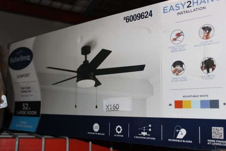 Harbor Breeze Sunport Easy Install 52-in Color-Changing Integrated LED Outdoor Matte Black with Matte Blades Ceiling Fan With Light ( 5 -Blade ) Retail:$119.98