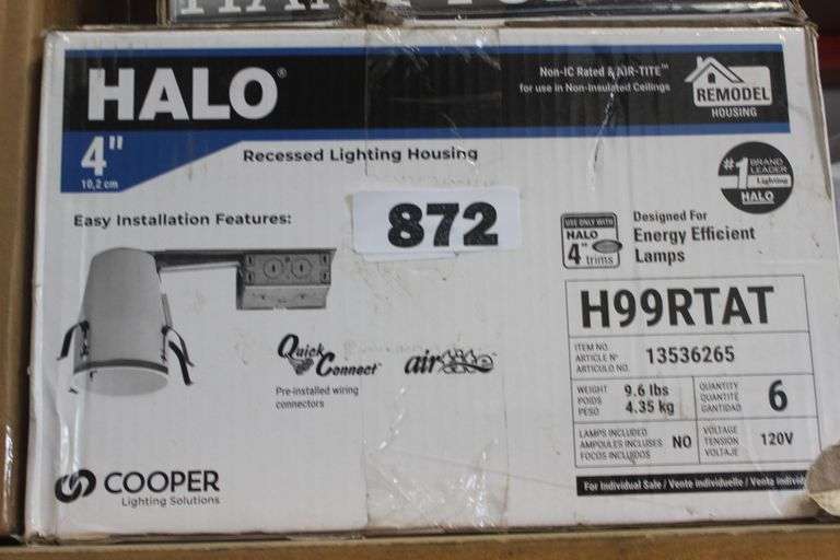 HALO 4" RECESSED LIGHTING HOUSING 6/A BOX $112.00
