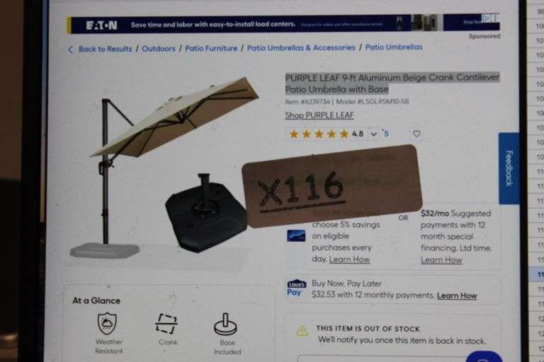 Purple Leaf 9-Ft Aluminum Beige Crank Cantilever Patio Umbrella With Base Retail:$659.99