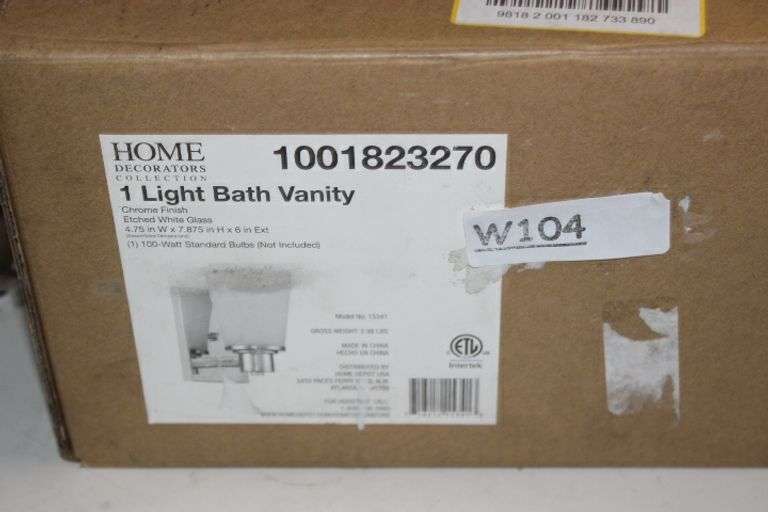 Home Decorators Collection 1-Light Chrome Bath Vanity Light With Bell Shaped Etc Retail:$18.95