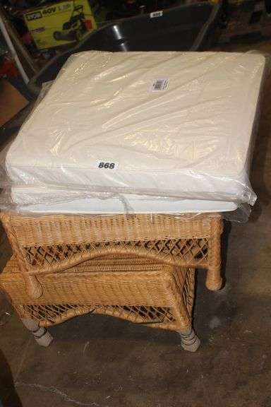 WICKER OTTOMAN WITH CUSHION