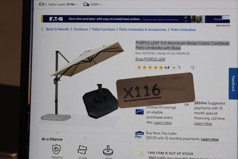 Purple Leaf 9-Ft Aluminum Beige Crank Cantilever Patio Umbrella With Base Retail:$659.99