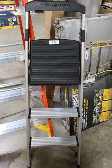 [✓] [MSRP: $59.97] 3-Step Aluminum Step Stool Ladder, 250 lbs. Type I Duty Rating (9ft. Reach Height)