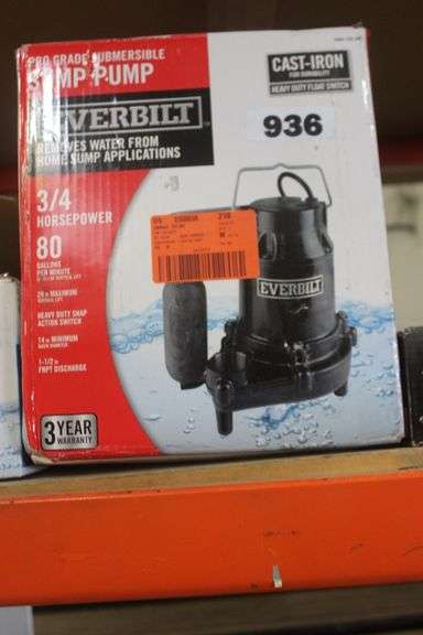 EVERBILT SUMP UMP3/4 HORSEPOWER 80 GALLONS PER MINUTE $299.00
