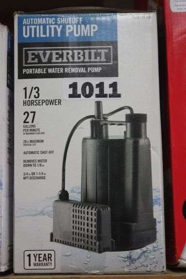 EVERBILT AUTOMATIC SHUT-OFF UTILITY PUMP 1/3 HORSEPOWER # 1004 181 830 $179.00