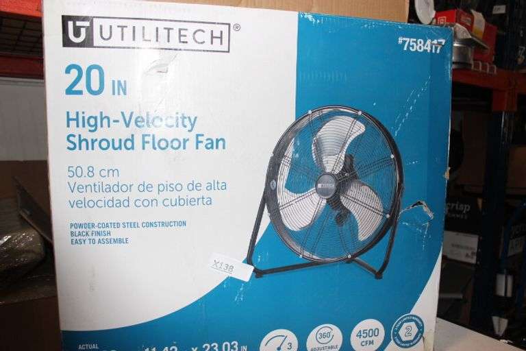 Utilitech 20-In 120 -Volt 3 -Speed High Velocity Indoor Black Floor Fan Retail:$85