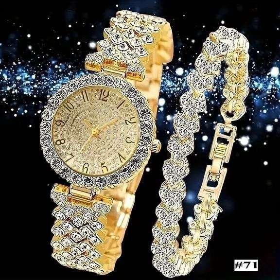 Roman Numeral Rhinestone Watch & Bracelet Set
