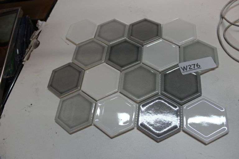 Boutique Ceramic Smokey Hive Grey And White 11-In X 13-In Glossy Recycled Glass Patterned Hexagon Mosaic Floor And Wall Tile ( 0.794-Sq Ft Piece) Retail:$11