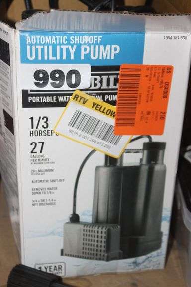 EVERBILT AUTOMATIC SHUT-OFF UTILITY PUMP 1/3 HORSEPOWER # 1004 181 830