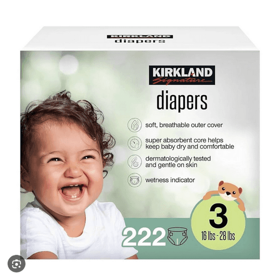 KIRKLAND SIGNATURE DIAPER SIZE 3 222 COUNT RETAIL $40