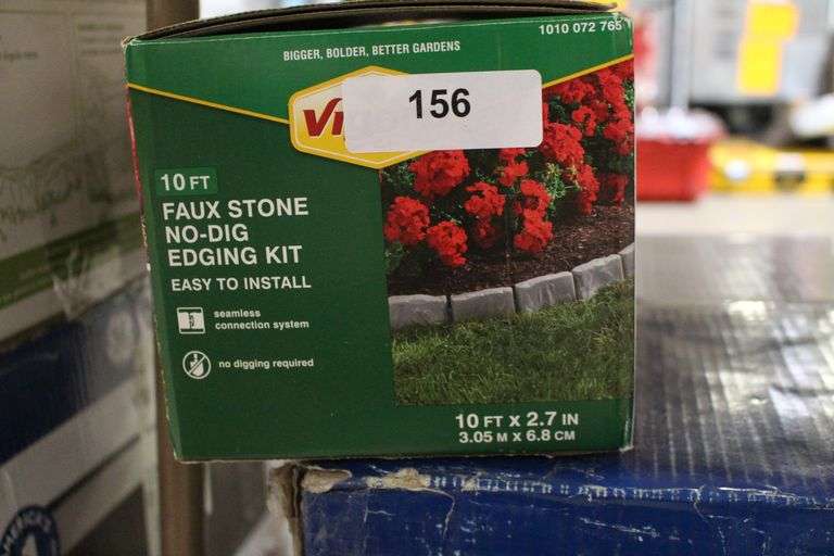 [✓] [MSRP: $29.98] Vigoro 10 ft. L x 2.7 in. H Decorative Faux Stone Dark Gray Plastic No-Dig Landscape Edging Kit