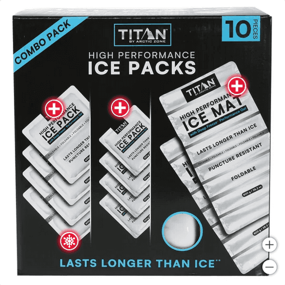 TITAN BY ARCTIC ZONE HIGH PERFORMANCE ICE PACKS, 10-PACK COMBO RETAIL 36.99