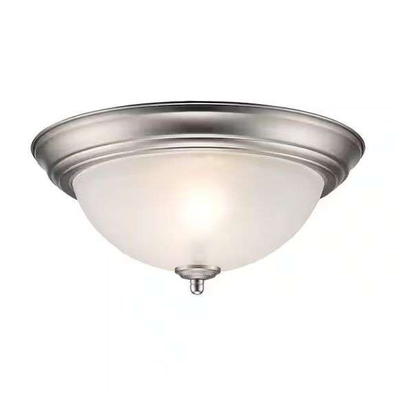 [✓] [MSRP: $15.97]  12.75 in 2-Light Brushed Nickel Flush Mount Ceiling Light Fixture with Frosted Glass Shade