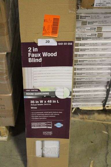 [✓] [MSRP: $37.98] Home Decorators Collection White Cordless Faux Wood Blinds for Windows with 2 in. Slats - 35 in. W x 48 in. L (Actual Size 34.5 in. W x 48 in. L)