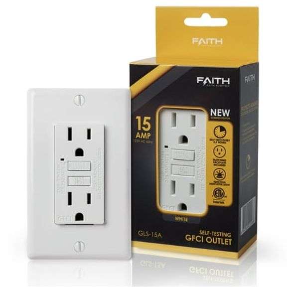 [✓] [EXT MSRP: $103.92] Faith 15A GFCI Outlet  Slim  GFI Receptacle with Wall Plate  White