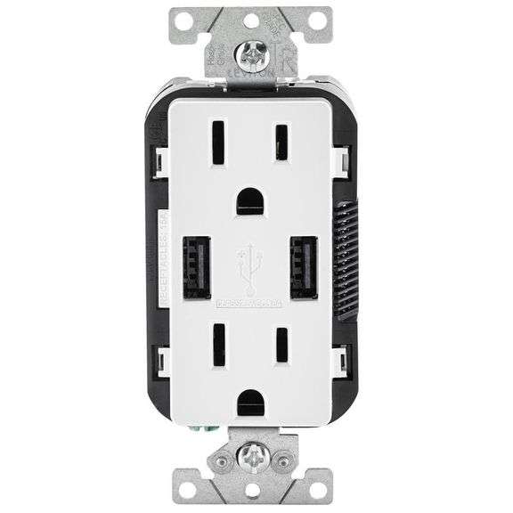 [✓] [MSRP: $11.88] Leviton 15 Amp Decora Combination Tamper Resistant Duplex Outlet and USB Outlet, White T5632-W