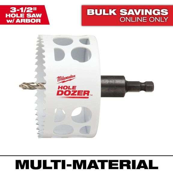 [✓] [MSRP: $28.97] 3-1/2 in. HOLE DOZER Bi-Metal Hole Saw with 3/8 in. Arbor and Pilot Bit