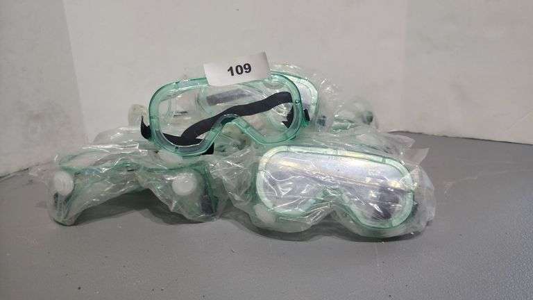 GREEN SEE THROUGH PLASTIC SAFETY GOOGLES 12 INCLUDED