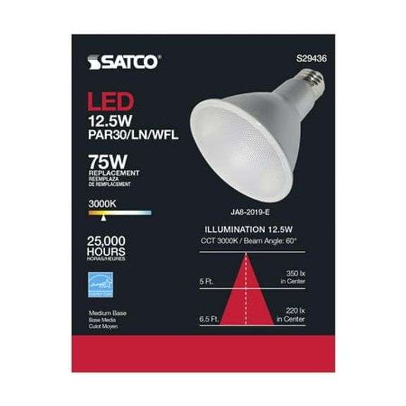 [✓] [EXT MSRP: $144.00] SATCO S29436 PAR30LN LED Bulb 12.5W 120V Medium Base 3000K Silver (1 Pack)