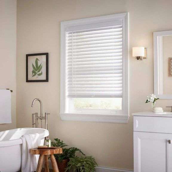 [✓] [MSRP: $37.98] Home Decorators Collection White Cordless Faux Wood Blinds for Windows with 2 in. Slats - 35 in. W x 48 in. L (Actual Size 34.5 in. W x 48 in. L)