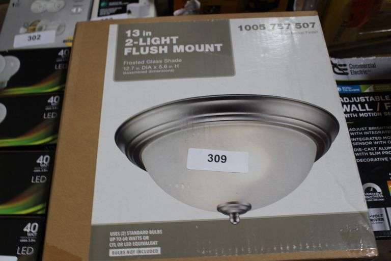 [✓] [MSRP: $15.97]  12.75 in 2-Light Brushed Nickel Flush Mount Ceiling Light Fixture with Frosted Glass Shade