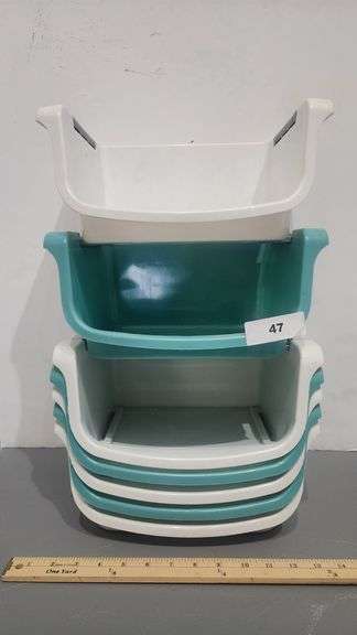 STACKABLE STORAGE BINS WITH SECURE HOLD TABS FOR NESTING ORGANIZER BINS, SOLD BY PIECE