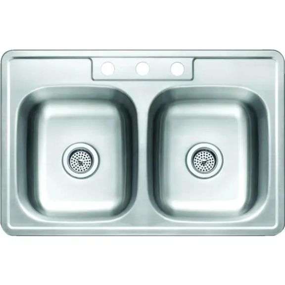 Aspen 33w X 22l X 6d Ada Double Bowl Topmount 3-hole 21g Stainless Sink