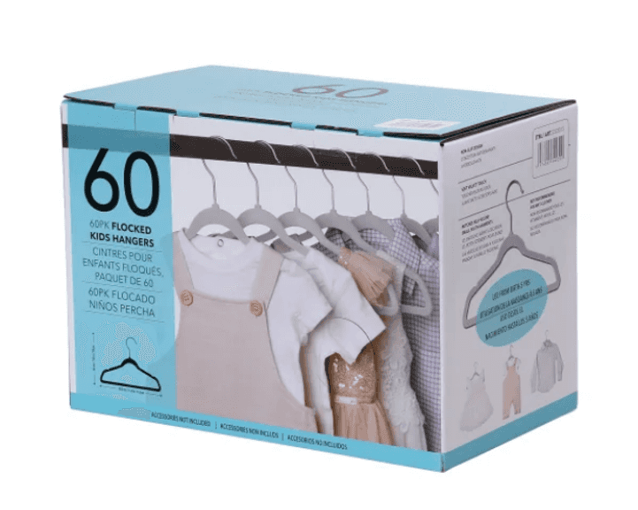 FLOCKED KIDS HANGERS, 60-PACK RETAIL $22