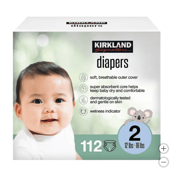 KIRKLAND SIGNATURE DIAPER SIZE 2, 112-COUNT RETAIL $20