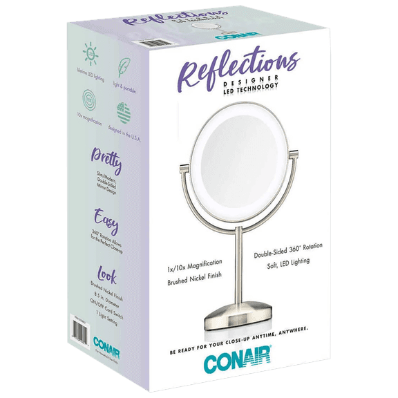 CONAIR LED DOUBLE-SIDED 1X/10X VANITY MIRROR RETAIL $38