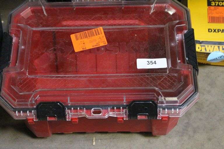 [✓] [MSRP: $19.98] Husky 5-Gal. Professional Heavy Duty Waterproof Stackable Plastic Storage Container with Hinged Lid in Red