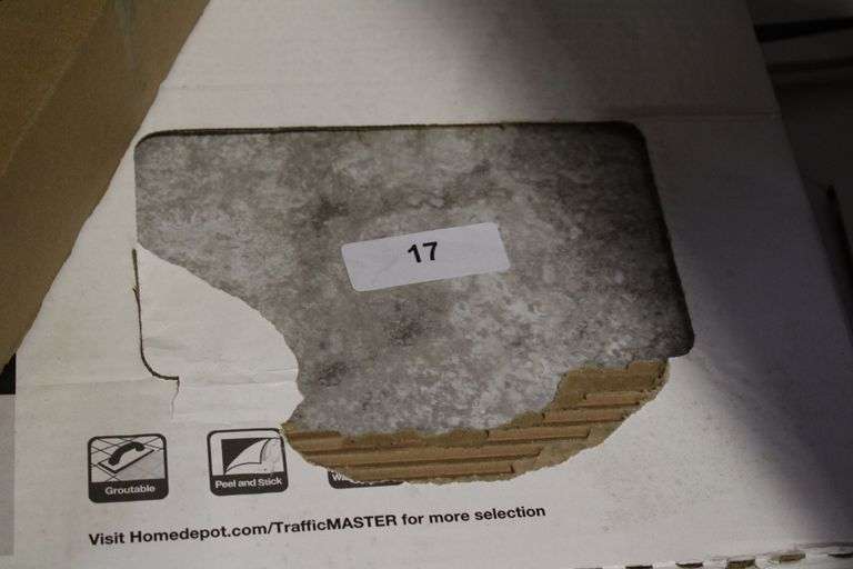 [MSRP: $42.12] TrafficMASTER Groutable 18 in. x 18 in. White and Grey Travertine Peel and Stick Vinyl Tile (36 sq. ft. / case), White and Grey Travertine Low Gloss