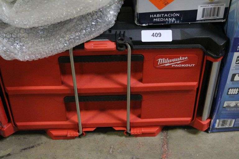 [✓] [MSRP: $149.00] Milwaukee PACKOUT 22 in. 2-Drawer Tool Box with Metal Reinforced Corners