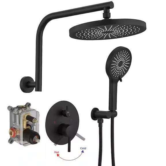 [MSRP: $179.99]  BWE Single Handle 3-Spray Rain Shower Head Round Shower Faucet 2.5 GPM with High Pressure in. Matte Black(Valve Included)