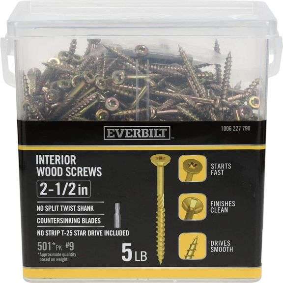 [✓] [MSRP: $36.27] Everbilt #9 x 2-1/2 in. Star Drive Flat Head Interior Wood Screws (501-Pack)