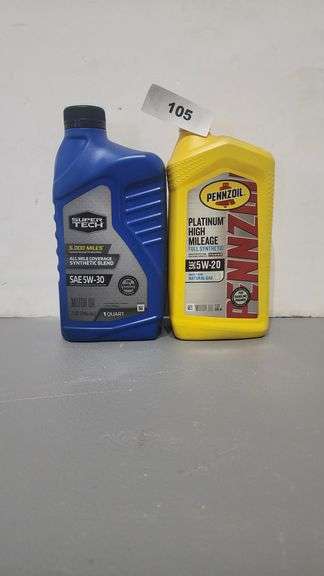 PENNZOIL PLATINUM HIGH MILEAGE SAE 5W-20 FULL SYNTHETIC MOTOR OIL 1 QT, AND SUPERTECH SAE 5W-30 5000 MILES CONVENTIONAL PROTECTION MOTOR OIL 1 QT