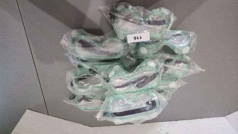 GREEN SEE THROUGH PLASTIC SAFETY GOOGLES 12 INCLUDED