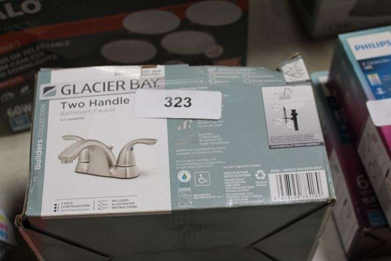 [✓] [MSRP: $39.98] Glacier Bay Builders 4 in. Centerset Double Handle Low-Arc Bathroom Faucet in Brushed Nickel