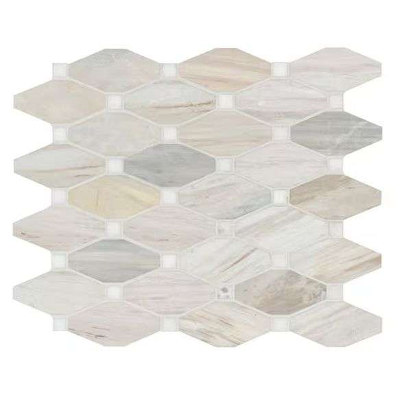 [✓] [MSRP: $158.78] MSI Angora Elongated Octagon 13.4 in. x 11.81 in. x 10 mm Polished Marble Mosaic Tile (10.9 sq. ft. / case)