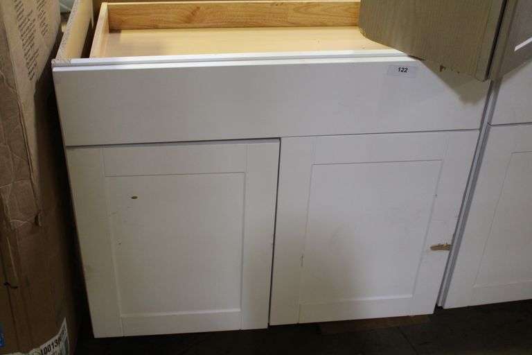 36x34x24 white base cabinet  [damaged]