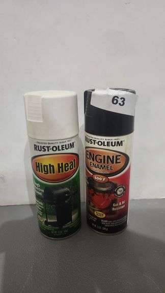 RUST-OLEUM ENGINE ENAMEL GAS AND OIL RESISTANT, RESISTS HEAT UP TO 500F, AND RUST-OLEUM HIGH HEAT OR RENEW GRILLS WOOD STOVES AND MOR TOUGH PROTECTIVE ENAMAL RESISTS HEAT UP TO 1200F