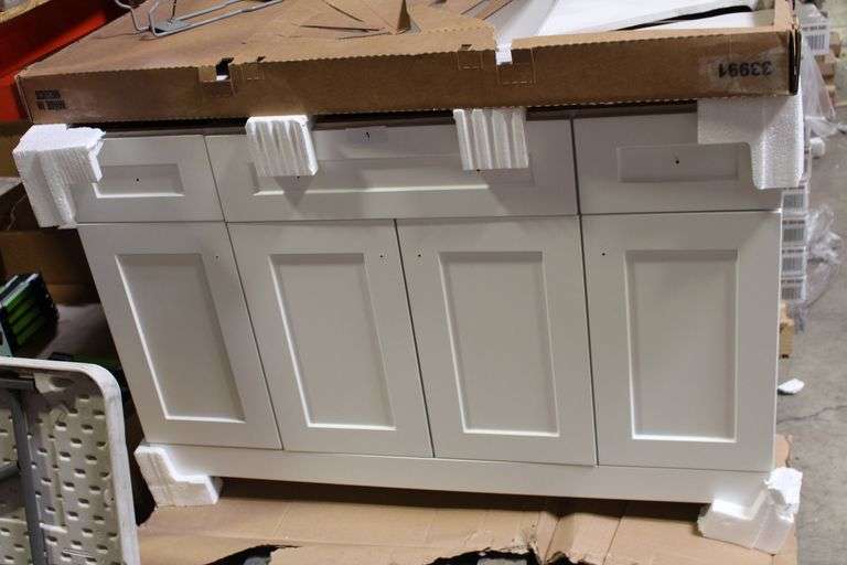 [MSRP: $229.00] white bathroom vanity 48"x32"x19" [top not included ]
