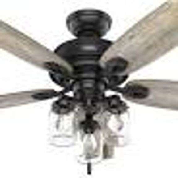 Hunter 51593 Crown Canyon II 52 in. Indoor/Outdoor Matte Black Ceiling Fan with Light Kit RETAIL $153