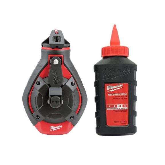 [✓] [MSRP: $14.97] Milwaukee 100 ft. Bold Line Chalk Reel Kit with Red Chalk