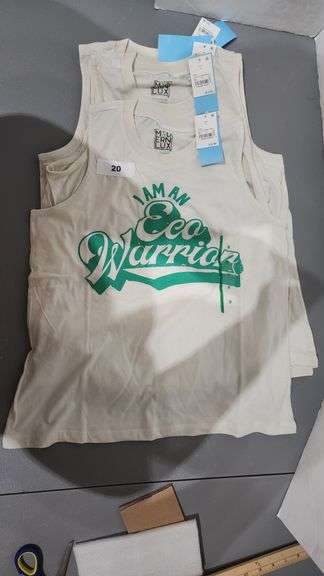 MODERN LUX I AM AN ECO WARRIOR WHITE SLEEVELESS TANK, WOMEN SIZE MEDIUM