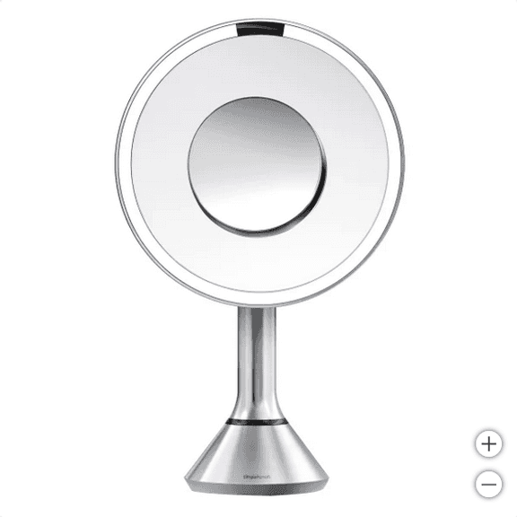 SIMPLEHUMAN 8” ROUND LED SENSOR MIRROR WITH 5X AND 10X MAGNIFICATION RETAIL $150