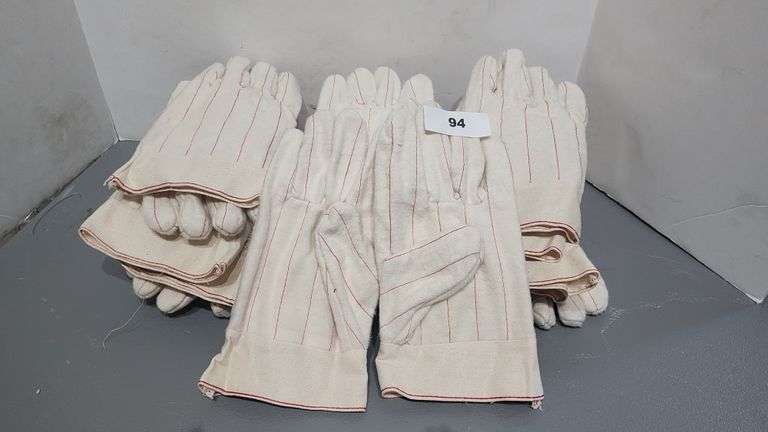 WHITE WITH RED STRIPED GLOVES 12 PAIRS INCLUDED