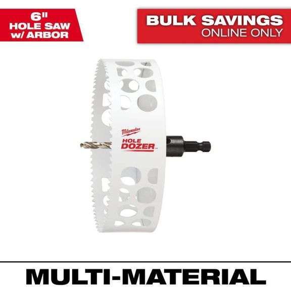 [✓] [MSRP: $54.97] Milwaukee 6 in. Hole Dozer Bi-Metal Hole Saw with 3/8 in. Arbor and Pilot Bit
